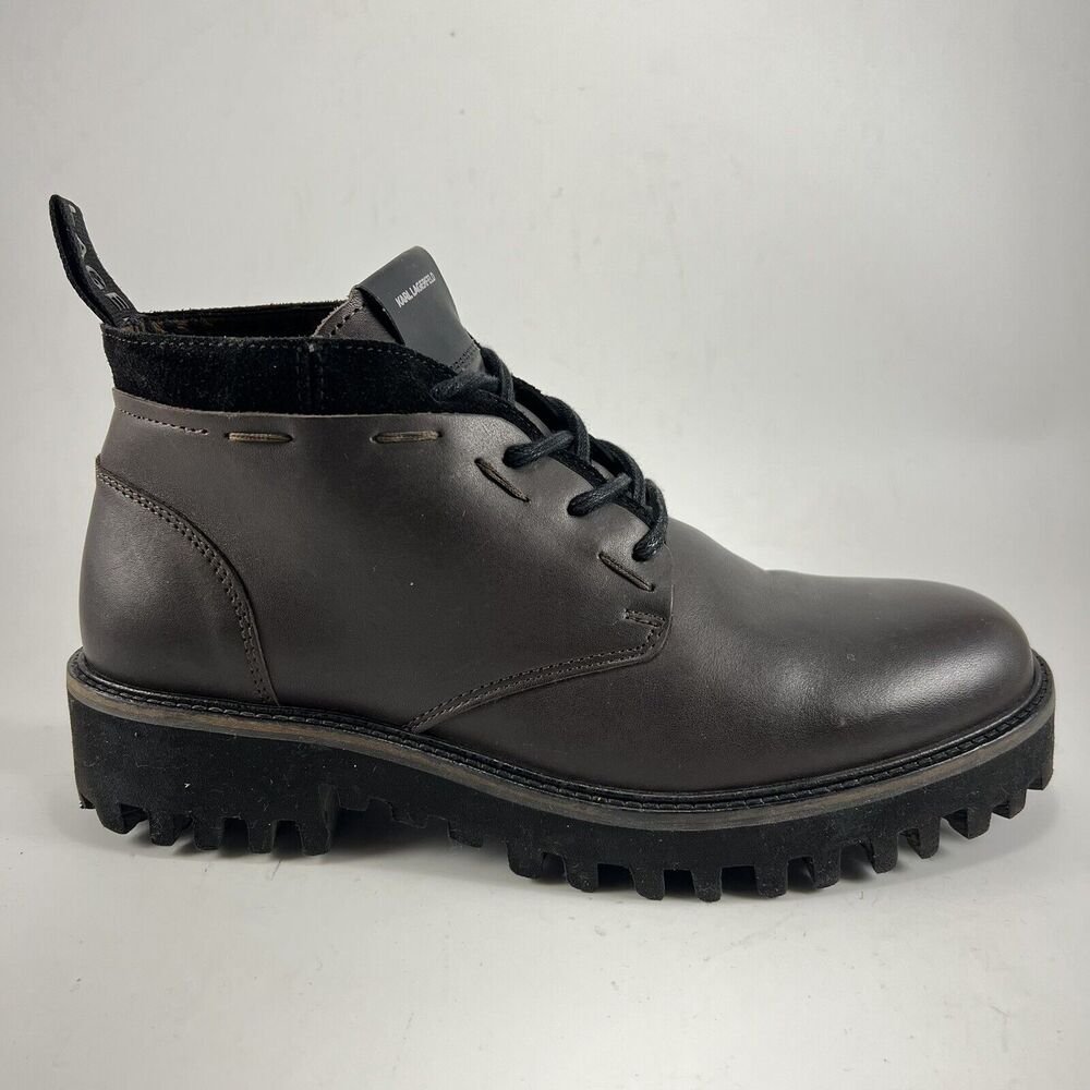 Karl Lagerfeld Paris Chukka Boots Mens Size 7 Brown Leather Chunky Lug Soles